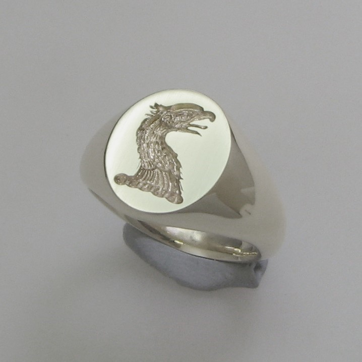 Eagle or vulture head crest seal engraved sterling silver 925 signet ring