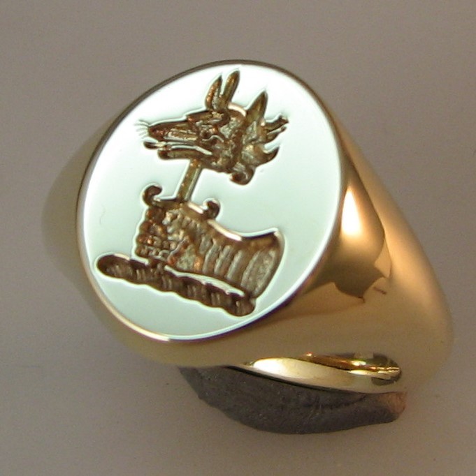 Wolf or fox head on sword crest ring