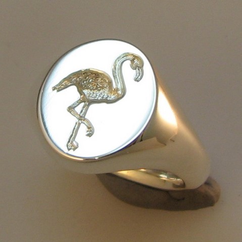 Flamingo crest seal engraved sterling silver 925 signet ring