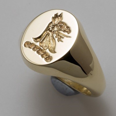 Griffin head reverse crest engraved signet ring